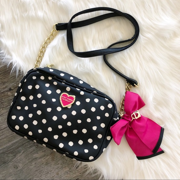 Betsey Johnson Handbags - BETSEY JOHNSON Crossbody Bag Black White Pink Bow
